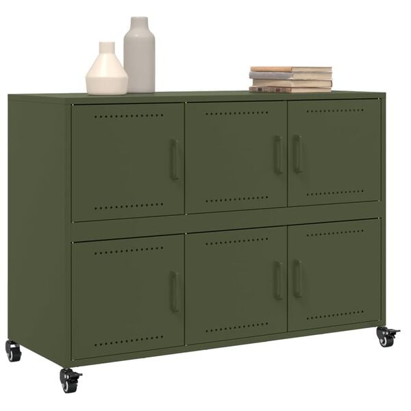 vidaXL Buffet vert olive 100,5x39x72 cm acier
