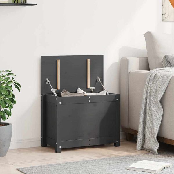 vidaXL Bo&icirc;te de rangement Gris 60x32x45,5 cm Bois massif de pin