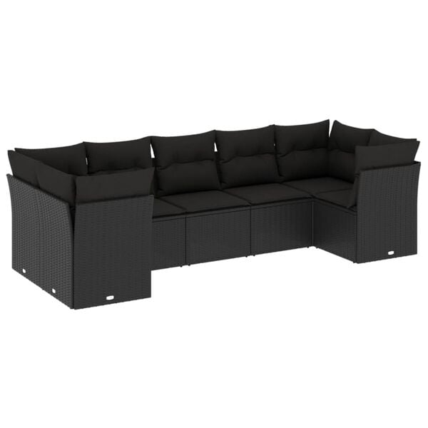 vidaXL Salon de jardin 7 pcs avec coussins noir r&eacute;sine tress&eacute;e