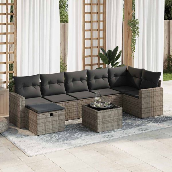 vidaXL Salon de jardin 8 pcs avec coussins gris r&eacute;sine tress&eacute;e