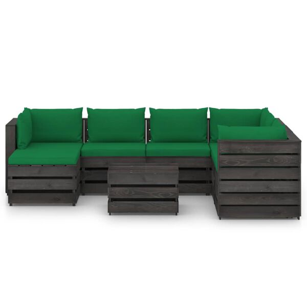 vidaXL Salon de jardin 8 pcs avec coussins Bois impr&eacute;gn&eacute; de gris
