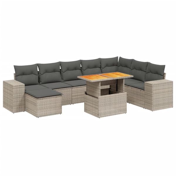 vidaXL Salon de jardin 9 pcs avec coussins gris r&eacute;sine tress&eacute;e