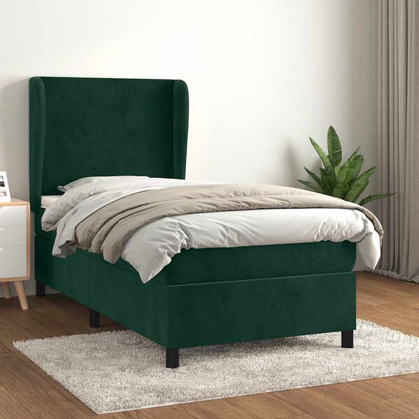 vidaXL Sommier &agrave; lattes de lit avec matelas Vert fonc&eacute; 90x200 cm