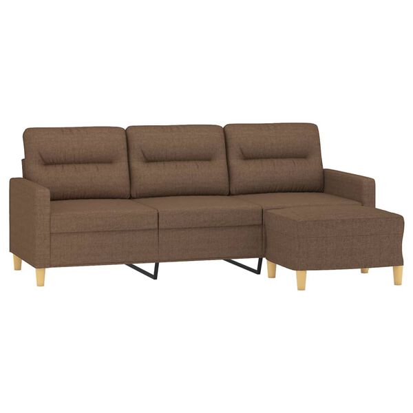 vidaXL Canapé à 3 places avec repose-pieds Marron 180 cm Tissu