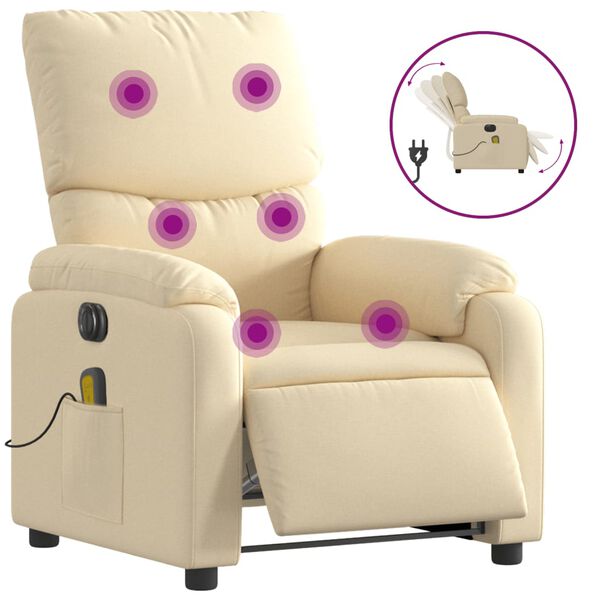 vidaXL Fauteuil inclinable de massage électrique crème tissu