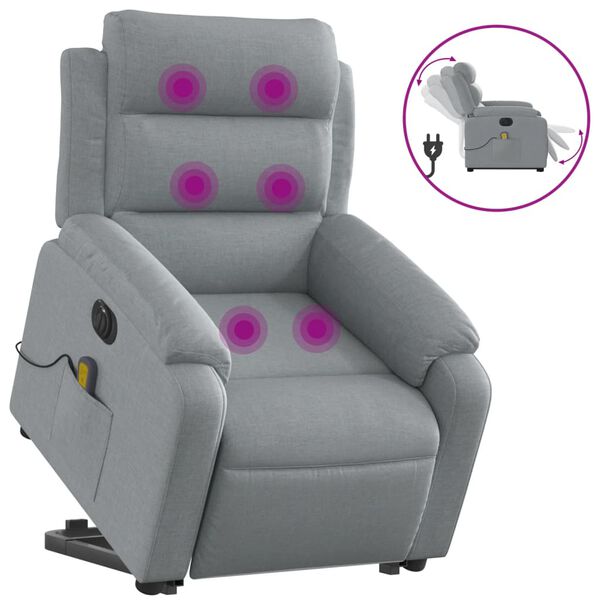 vidaXL Fauteuil inclinable de massage &eacute;lectrique Gris clair Tissu