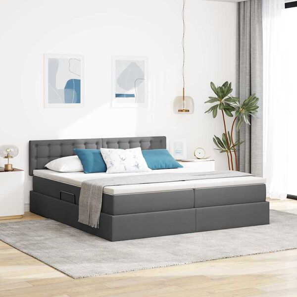vidaXL Lit de Rangement Gris fonc&eacute; 200 x 200 cm Cuir synth&eacute;tique