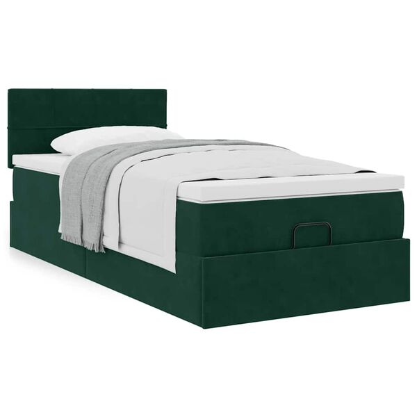 vidaXL Cadre de lit ottoman avec matelas vert fonc&eacute; 80x200 cm velours