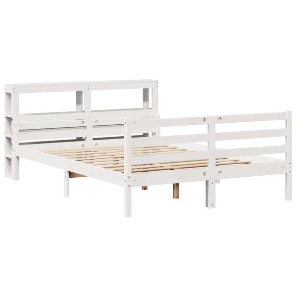vidaXL Cadre de lit et tête de lit sans matelas blanc 135x190 cm