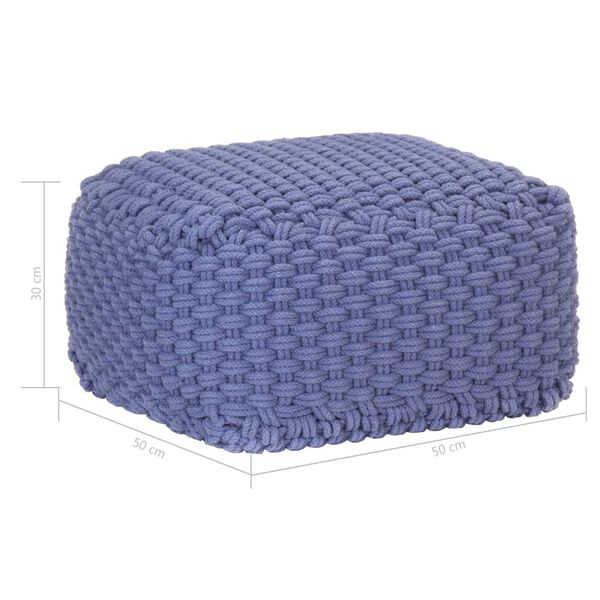 vidaXL Pouf tricot&eacute; &agrave; la main Bleu 50x50x30 cm Coton