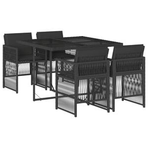 vidaXL Ensemble &agrave; manger de jardin coussins 5pcs Noir R&eacute;sine tress&eacute;e
