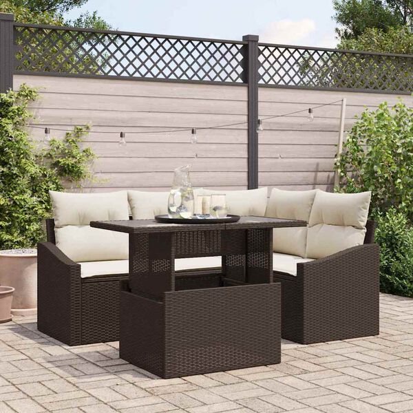 vidaXL Ensemble de canap&eacute; de jardin avec coussin 5 pcs Marron et Cr&egrave;me