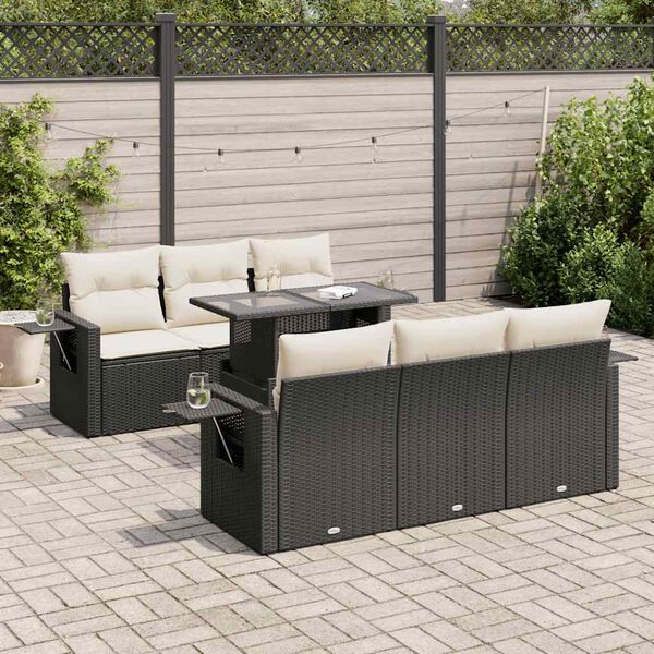 vidaXL Salon de jardin 7 pcs avec coussins noir r&eacute;sine tress&eacute;e