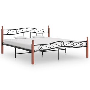 vidaXL Cadre de lit sans matelas noir m&eacute;tal bois ch&ecirc;ne 200x200 cm