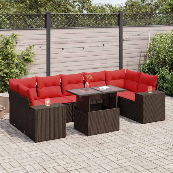 vidaXL Salon de jardin 8pcs avec coussins marron r&eacute;sine tress&eacute;e acacia