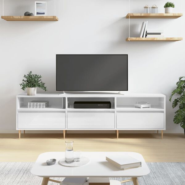 vidaXL Meuble TV blanc brillant 150x30x44,5 cm bois d'ing&eacute;nierie
