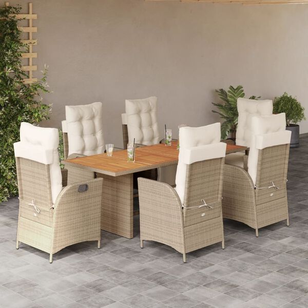 vidaXL Ensemble &agrave; manger de jardin et coussins 7 pcs beige poly rotin