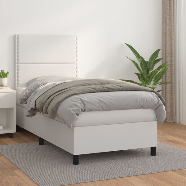vidaXL Sommier &agrave; lattes de lit avec matelas Blanc 90x190 cm Similicuir