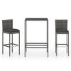 vidaXL Ensemble de bar de jardin 3 pcs et coussins R&eacute;sine tress&eacute;e Gris