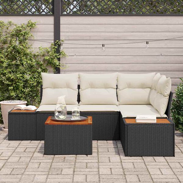vidaXL Ensemble de canapé de jardin 4 pcs Noir et Crème Polyrotin