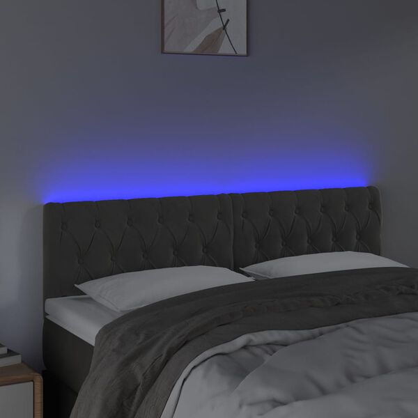 vidaXL T&ecirc;te de lit &agrave; LED Gris fonc&eacute; 144x7x78/88 cm Velours