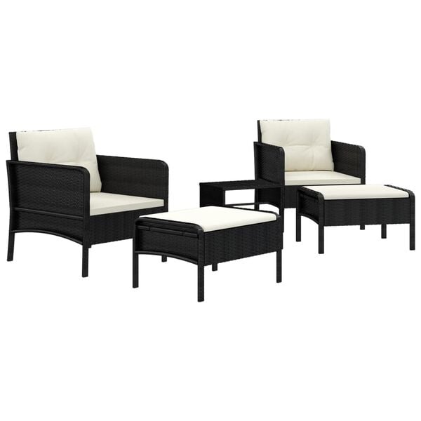 vidaXL Salon de jardin 5 pcs avec coussins Noir Résine tressée