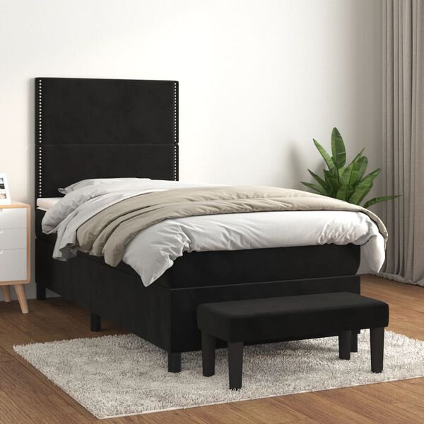 vidaXL Sommier &agrave; lattes de lit avec matelas Noir 90x190 cm Velours