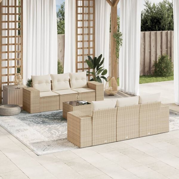 vidaXL Salon de jardin avec coussins 7 pcs beige r&eacute;sine tress&eacute;e