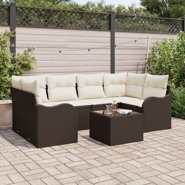 vidaXL Ensemble de canap&eacute; de jardin avec coussin 7 pcs Marron et Cr&egrave;me