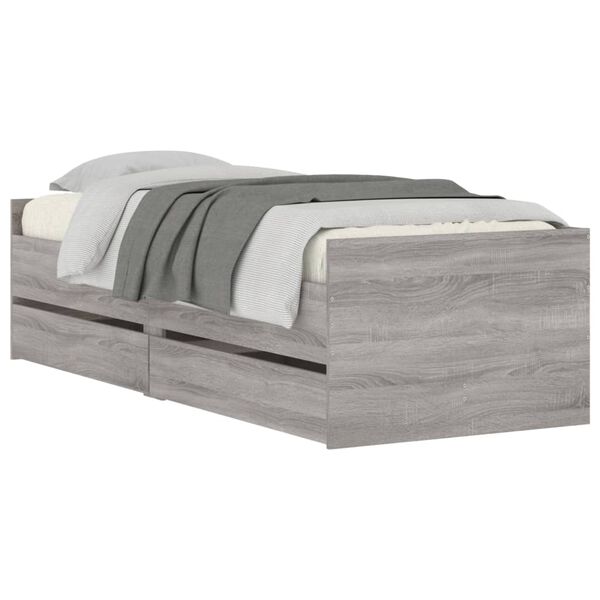 vidaXL Cadre de lit avec tiroirs sans matelas sonoma gris 90x190 cm