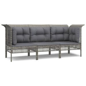 vidaXL Salon de jardin 3 pcs avec coussins Gris R&eacute;sine tress&eacute;e