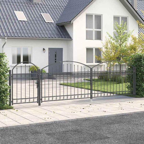 vidaXL Portail de cl&ocirc;ture de jardin avec sommet en arc Gris