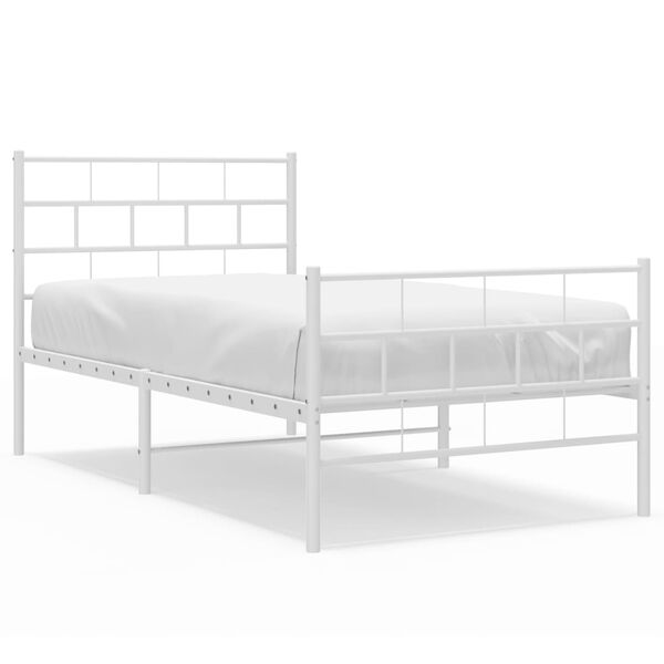vidaXL Cadre de lit m&eacute;tal sans matelas avec pied de lit blanc 90x200cm