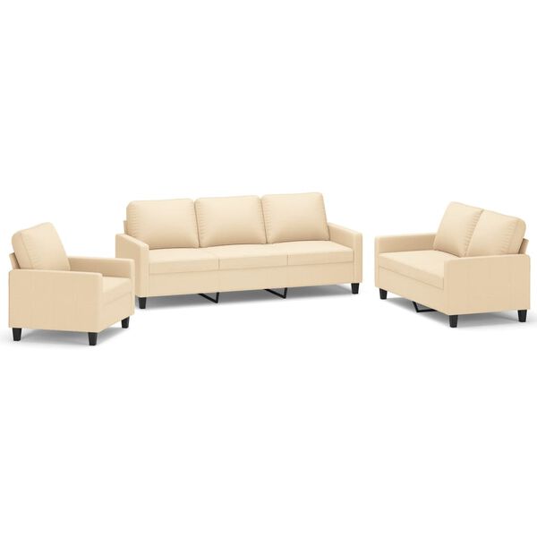 vidaXL Ensemble de canapés 3 pcs avec coussins Crème Tissu