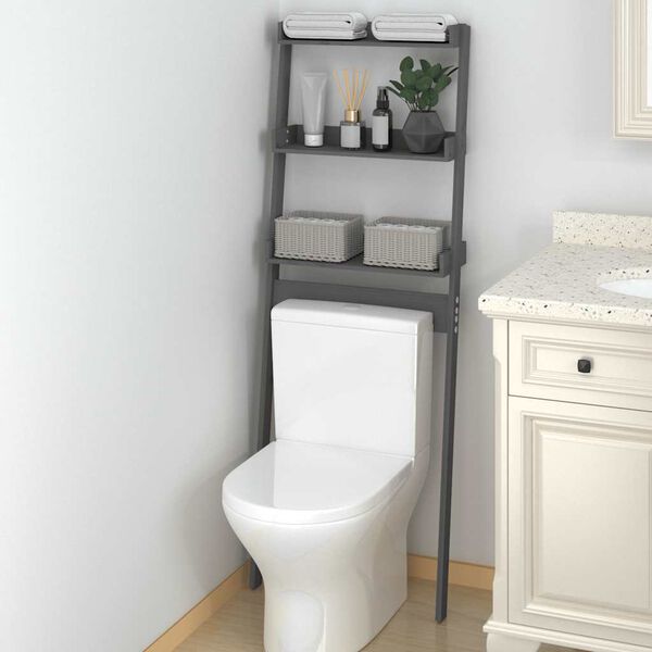 vidaXL &Eacute;tag&egrave;re de toilette Gris 63,5x32x179 cm Bois de pin massif