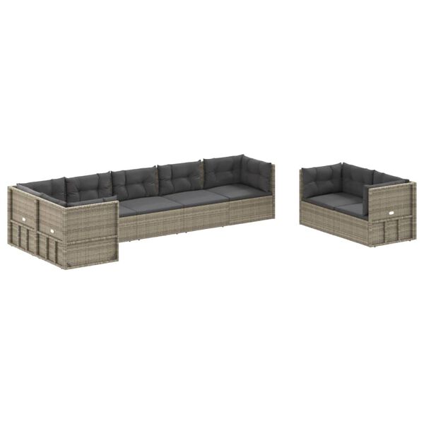 vidaXL Salon de jardin 8 pcs avec coussins Gris R&eacute;sine tress&eacute;e