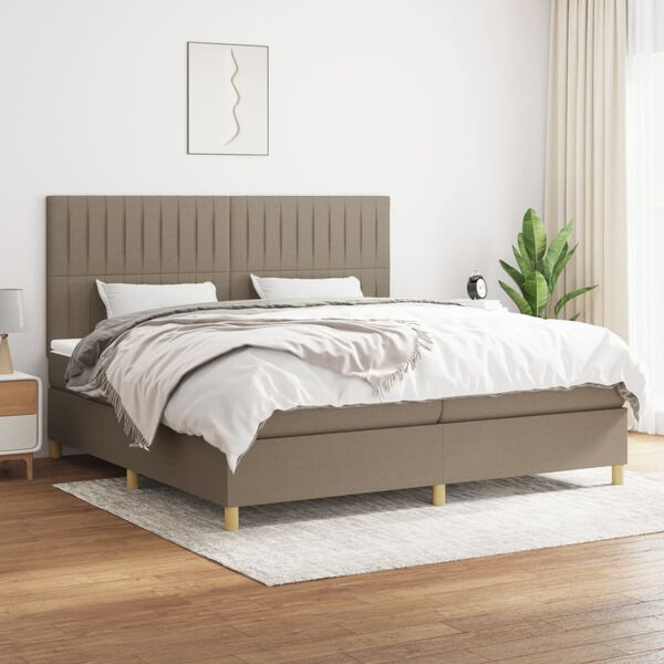 vidaXL Sommier &agrave; lattes de lit avec matelas Taupe 200x200 cm Tissu