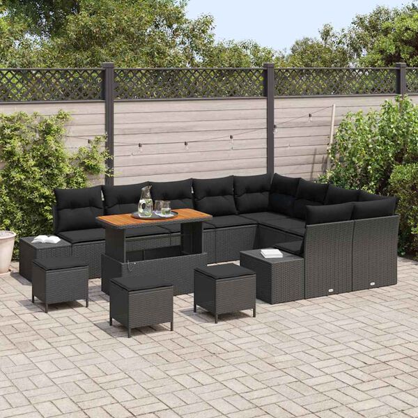 vidaXL Ensemble de canap&eacute; de jardin 13 pcs Noir Poly rotin