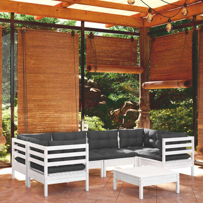 vidaXL Salon de jardin 7 pcs avec coussins blanc bois de pin