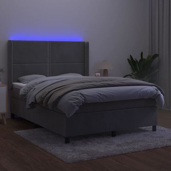 vidaXL Sommier &agrave; lattes de lit matelas et LED Gris clair 140x200 cm