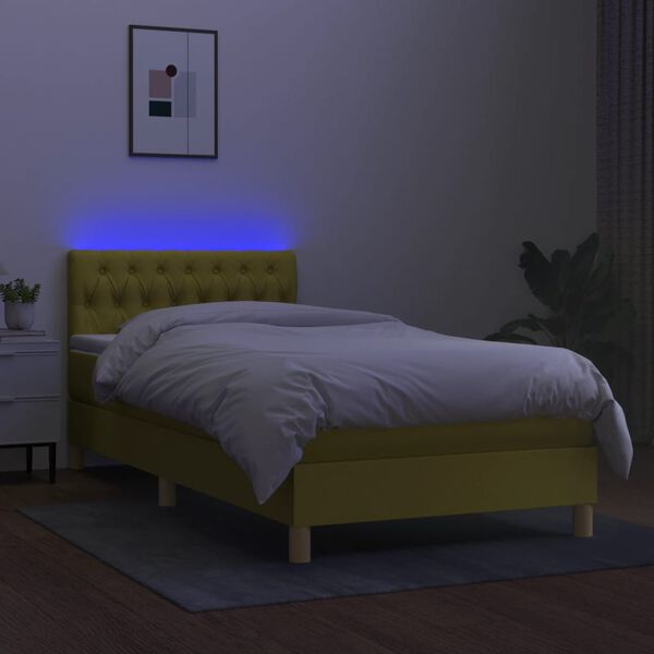 vidaXL Sommier &agrave; lattes de lit avec matelas et LED Vert 90x190cm Tissu