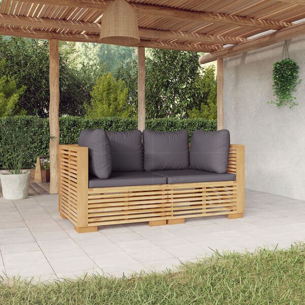 vidaXL Canap&eacute;s d'angle de jardin et coussins 2 pcs Bois teck massif