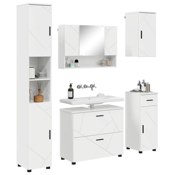 vidaXL Ensemble de mobilier de salle de bain 5 pcs Blanc brillant