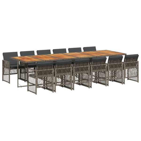 vidaXL Ensemble &agrave; manger de jardin coussins 13 pcs gris r&eacute;sine tress&eacute;e
