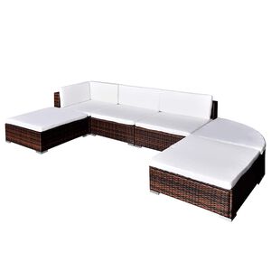 vidaXL Salon de jardin 6 pcs avec coussins R&eacute;sine tress&eacute;e Marron