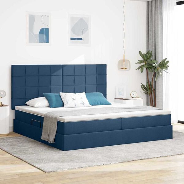 vidaXL Lit avec rangement et matelas Bleu 200 x 200 cm Polyester