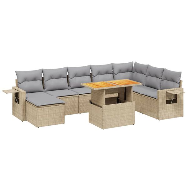 vidaXL Salon de jardin avec coussins 9 pcs beige r&eacute;sine tress&eacute;e