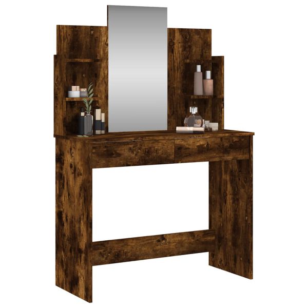 vidaXL Coiffeuse avec miroir chêne fumé 96x39x142 cm