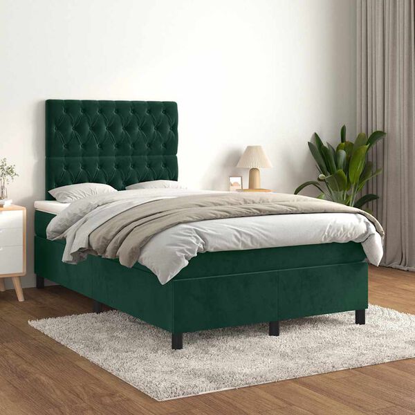 vidaXL Sommier &agrave; lattes de lit et matelas Vert fonc&eacute; 120x200cm Velours