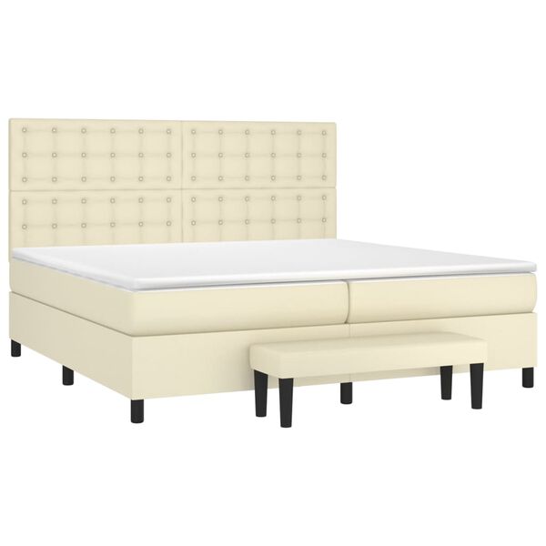 vidaXL Sommier &agrave; lattes de lit avec matelas Cr&egrave;me 200x200cm Similicuir